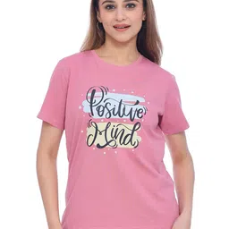Moda Elementi Women Typography Printed Round Neck Cotton T-shirt-image-54