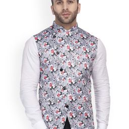 VEERA PARIDHAAN Printed Mandarin Collar Nehru Jackets-image-31
