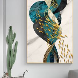 Myntra Elegant Homes Gold-Toned & White Fish Framed Canvas Wall Art-image-15