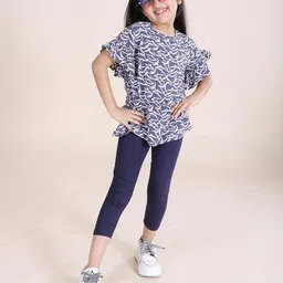 KiddoPanti Floral Print Flutter Sleeve Georgette Top image 5