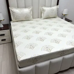 Pure Decor Beige & Black Floral Pure Cotton 380 Tc Queen Bedsheet Set 2.28 m x 2.54 m-image-52