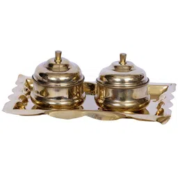 Exotic India Gold Toned  Textured Bowls with Designer Plates-image-40