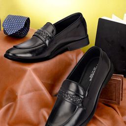 Provogue Men Textured Leather Formal Loafers-image-9