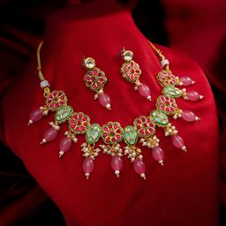 aadita Kundan Studded And Beaded Necklace And Earrings-37