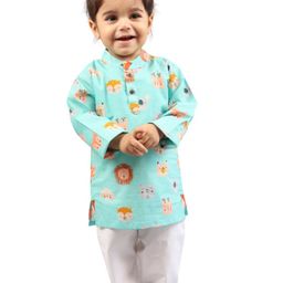 MAMA AND PEACHES Kids Animal Printed Pure Cotton Kurta with Trouser-16