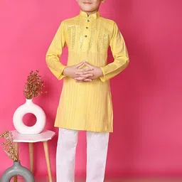 BAESD Boys Striped Mandarin Collar Sequinned Straight Kurta With Pyjama-1