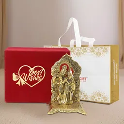 INTERNATIONAL GIFT Gold-Toned Radha Krishna Religious Idol Showpiece-image-80