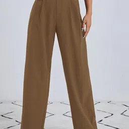 FNOCKS Women Relaxed Straight Leg Straight Fit High-Rise Pleated Trousers-picture-47