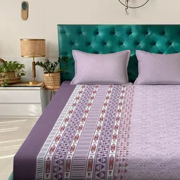 KLOTTHE Purple Geometric 400 TC King Bedsheet with 2 Pillow Covers-image-59