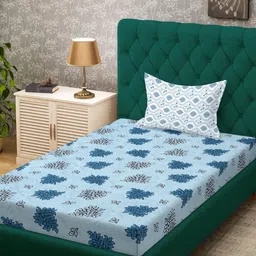 KLOTTHE Blue Floral Cotton Single Bedsheets-image-50