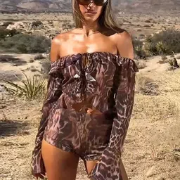 LULU & SKY Animal Printed Off Shoulder Top With Shorts Co-Ords-picture-19