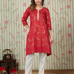 Ode by House of Pataudi Floral Printed V-Neck Anarkali A-Line Kurta-picture-31