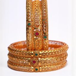 POSHIFY Set of 6 Gold-Plated Pure Brass Artificial Stones and Beads Bangles-image-80