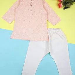 V-Mart Boys Ethnic Motifs Printed Regular Pure Cotton Kurta with Pyjamas-image-83