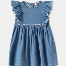 R&B Girls Embroidered Gathered or Pleated Denim Fit & Flare Dress-image-60