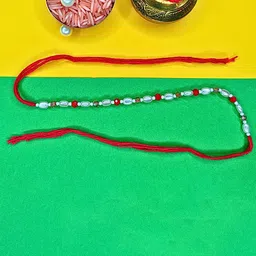 ORANGENYSHA Set Of 2 American Diamond Studded & Beaded Meenakari Thread Rakhis-23