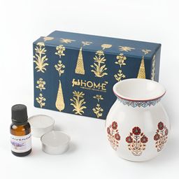 Fabindia White & Brown Lavender Ceramic Decaled Adwaya Diffuser Set-image-8