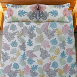 HARYANA HOOPS Grey & Blue Floral Printed Cotton 300 TC King Bedsheet Set 2.77m x 2.77m-picture-6