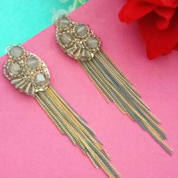 DIVASTRI Gold-Plated Artificial Beads Beaded Contemporary Drop Earrings-13