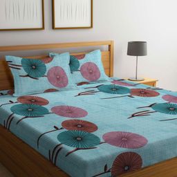 Myntra Elegant Homes Green & Pink Printed 300 TC Fitted King Bedsheet Set 2.5 x 2.2 m-image-82