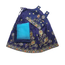 Shoryam Fashion Girls Blue Raw Silk Lehenga Choli-picture-7