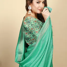 J 6 DESIGNER Woven Design Zari Art Silk Designer Block Print Saree image 5