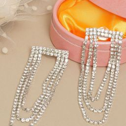 StyleCast Silver-Plated Cubic Zirconia Studded Tasselled Contemporary Drop Earrings-image-95