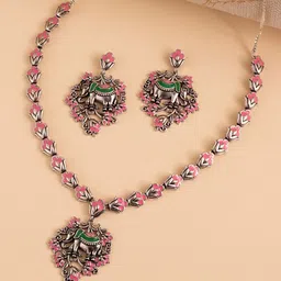 Voylla Madhubani Gajraj Garden Oxidised Enamel Necklace Set-41