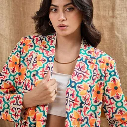 SASSAFRAS Geometrical Printed Open Front Blazer image 3