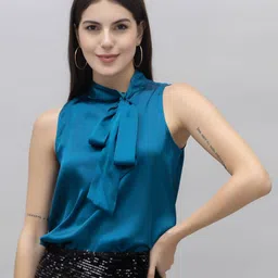 PURYS WORKSPACE Tie-Up Neck Satin Top-picture-22