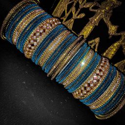 RIJOLI Set Of 54 Gold-Plated Crsytal Gemstone Studded kada Bangles-image-34