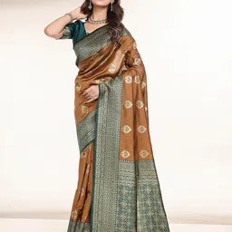 RICH & ROMAN Woven Design Zari Pure Silk Banarasi Saree-image-61