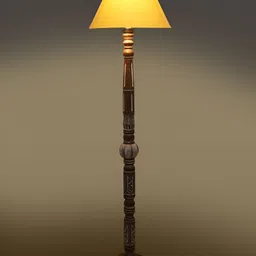 Devansh Yellow & Brown Conical Open Snake Wooden Floor Lamp image 2
