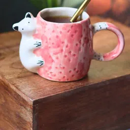 WEAVING HOMES Red & White Panda Ceramic Glossy Mug-280 ml-40