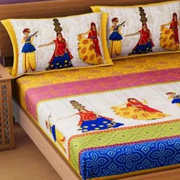 Aura Orange And Blue Printed Cotton 144 TC Queen Bedsheet Set 2.10 m x 2.30 m-image-74