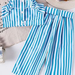 LULU & SKY Girls Striped Pure Cotton Top With Palazzos-picture-9