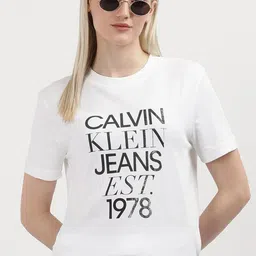 Calvin Klein Jeans Women Typography Printed Pockets T-shirt-image-31