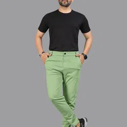 ISUEL FAB Men Lime Green Lycra Mid-Rise Original Formal Trousers-picture-5