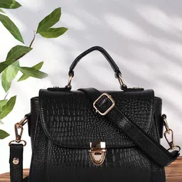 SPOTIC Women Textured Structured Leather Satchel Bag-11