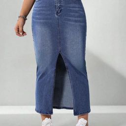 CHALODIA Denim High-Waist Straight Midi Skirt-picture-29