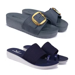 BERSACHE Women Pack Of 2 One Toe Flats & Sliders-image-61