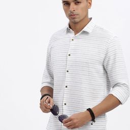 SHOWOFF Men Premium Spread Collar Horizontal Striped Cotton Slim Fit Casual Shirt-image-62