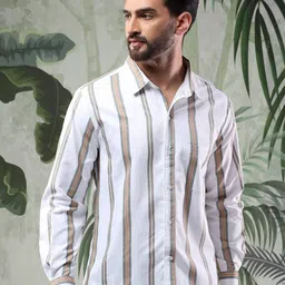 Stylecast X Kotty Men Comfort Pinstripes Striped Spread Collar Regular Fit Casual Shirt-image-47