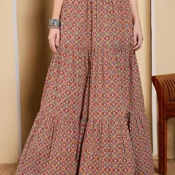 FIORRA Printed Cotton Maxi Flared Skirt-picture-5