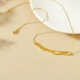 MYKI Elegant Gold Plated Stainless Steel Wavy Bar Necklace-11
