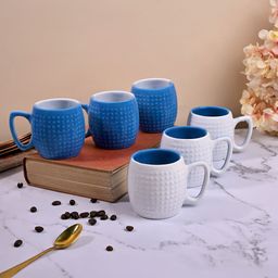 Storepedia Blue & White Textured Ceramic Matte Cups Set of Cups and Mugs-14