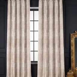 URBAN SPACE Brown & White 2 Pieces Abstract Printed Jacquard Black Out Window Curtains-12