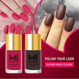 MI FASHION Pack of 2 Matte Nail Polish-Coffee,Pink-9.9ml-image-34