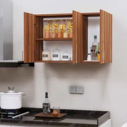 specialitypanels 3 Doors Modular Wall Mounted Kitchen Cabinet with Adjustable Shelf in Aisan Walnut Finish-picture-27