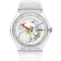 Swatch Unisex Transparent Printed Dial & White Straps Analogue Watch-image-27